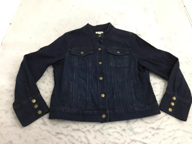 Coldwater Creek Jean Jacket Womens 14 Dark Blue Button Up Pockets Denim