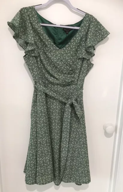 CAROLINE MORGAN BNWT Jade Green Ditsy Floral Fit And Flare Dress Size 16