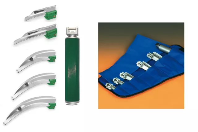 Kaltlicht-Laryngoskop-SET Handgriff Spatel 0-1-2-3-4+Tasche (Notarzt Intubation)