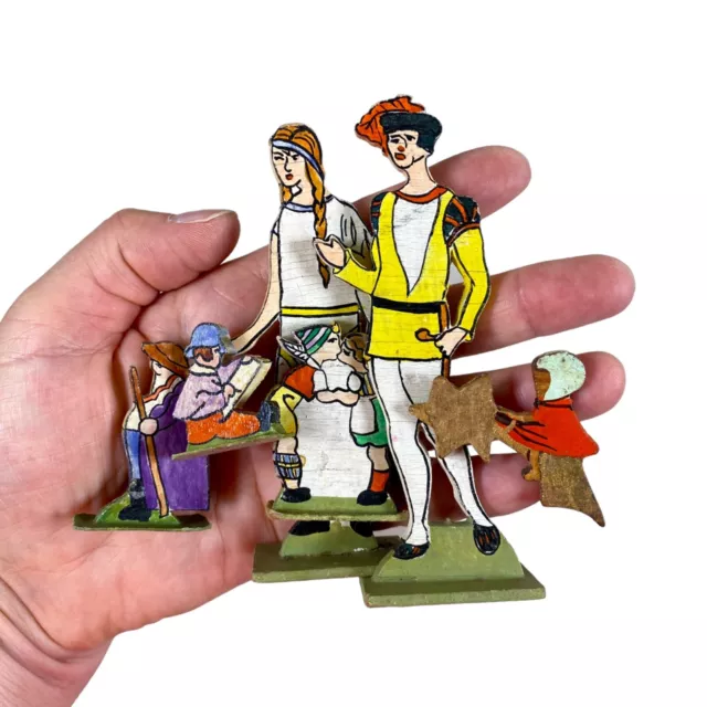 Mid-Century Mini Figuren Sammlung 3-11cm Holz Prinzessin Kinder Engel Alt Deko