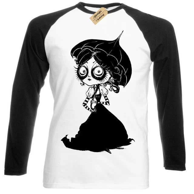 Vittoriano Bambina T-Shirt Uomo Manica Lunga Steampunk Gotico Alice Emo Gotico
