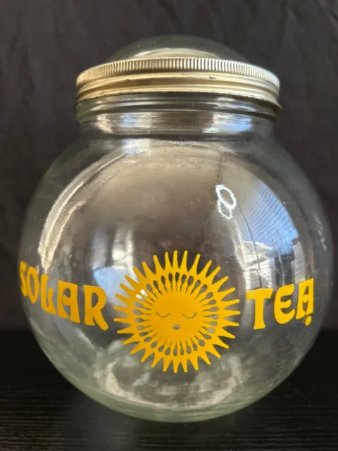 Vintage Round Glass Solar Sun Tea Jar Canister Domed 1 Gallon 1970s