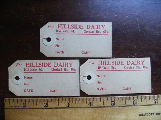Hillside Dairy Cleveland Heights Ohio Three Milk Can Shipping Tags