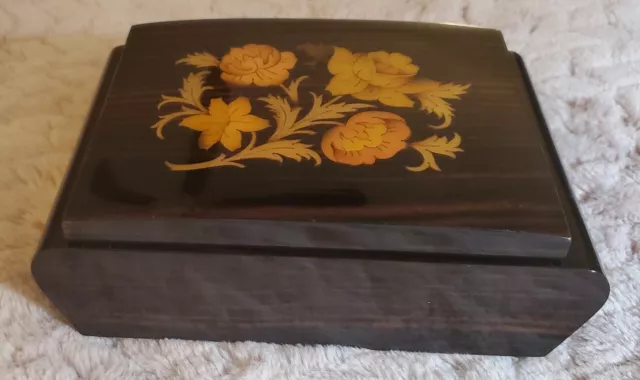 Vintage Reuge Wood Music Italy Jewelry Box Swiss Musical Movement Edelweiss