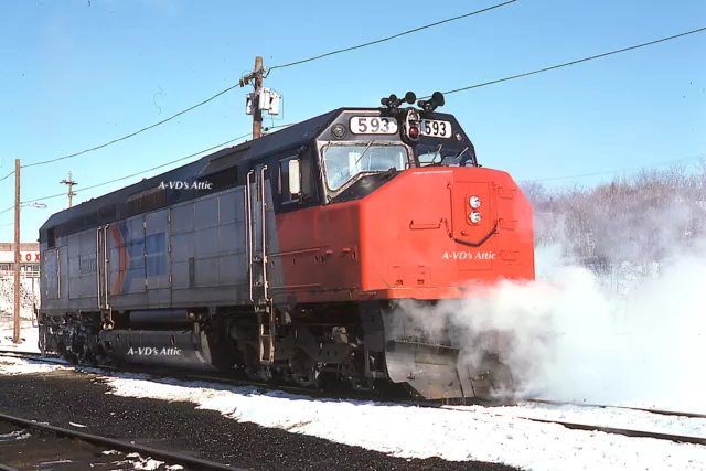 BIN  Orig slide ATK Amtrak EMD SDP40F 593 VINTAGE Rensselaer NY 1976
