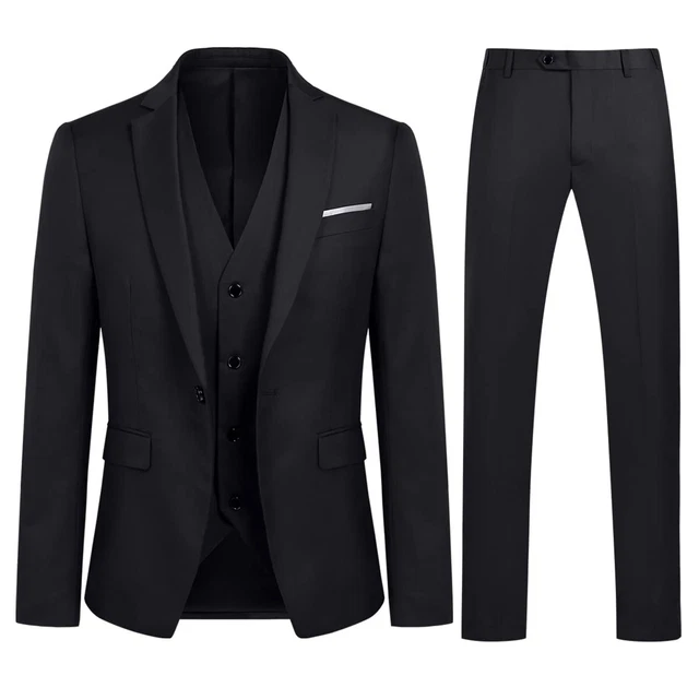 COSTUME HOMME MARIAGE 3 Pièces Slim Fit Smoking Costumes Couleur Pure
