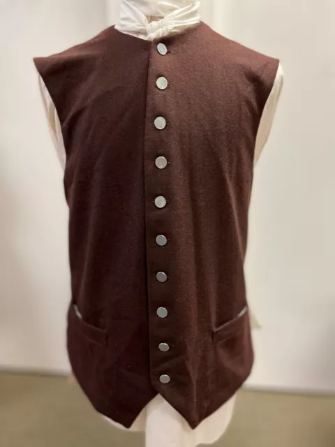 18th Century Waistcoat - 42" chest Brown Wool, Revolutionary War Colonial, NEW