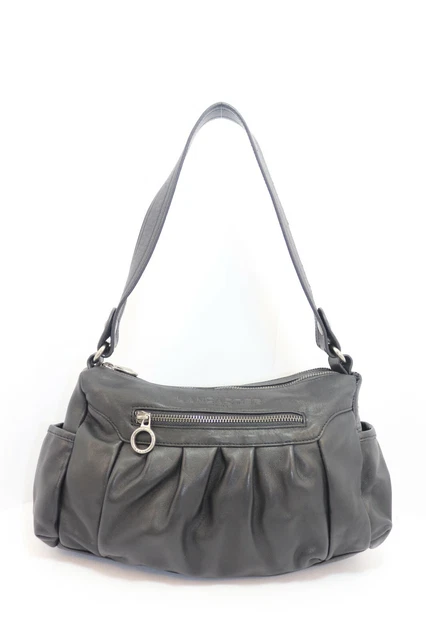 LANCASTER Sac à Main Porté Épaule Cuir Noir TBE