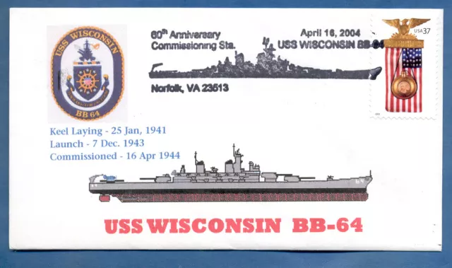 Greytcovers Naval Cover Uss Wisconsin Bb-64 60Th Anniversary 16 April 2004