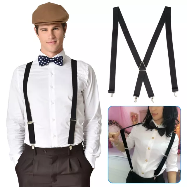 Men X-Back Clip-on Suspenders Clips Adjustable Elastic Retro Formal Braces Tux