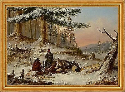 Moose Hunters Cornelius Krieghoff Jagd Wald Beute Elch Winter B A3 00148 Gerahmt