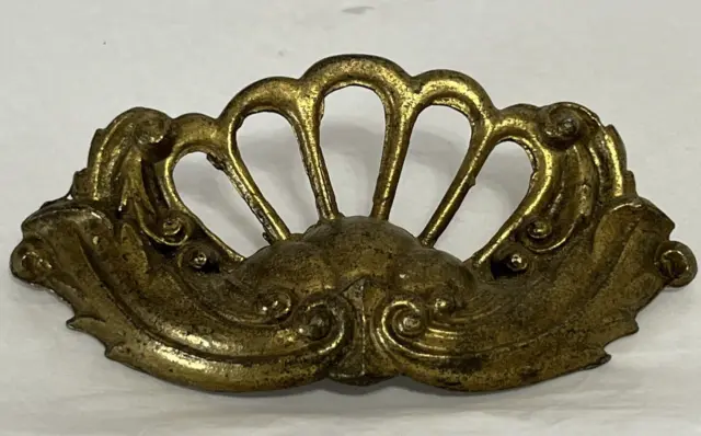 Vintage Ornate Heavy Brass Cup Handle Drawer Pull Dresser Drawer Wardrobe
