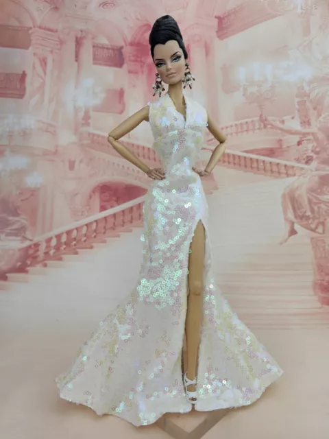 White Sequins Evening Dress Outfit Gown For Barbie Silkstone Fashion Royalty FR 2