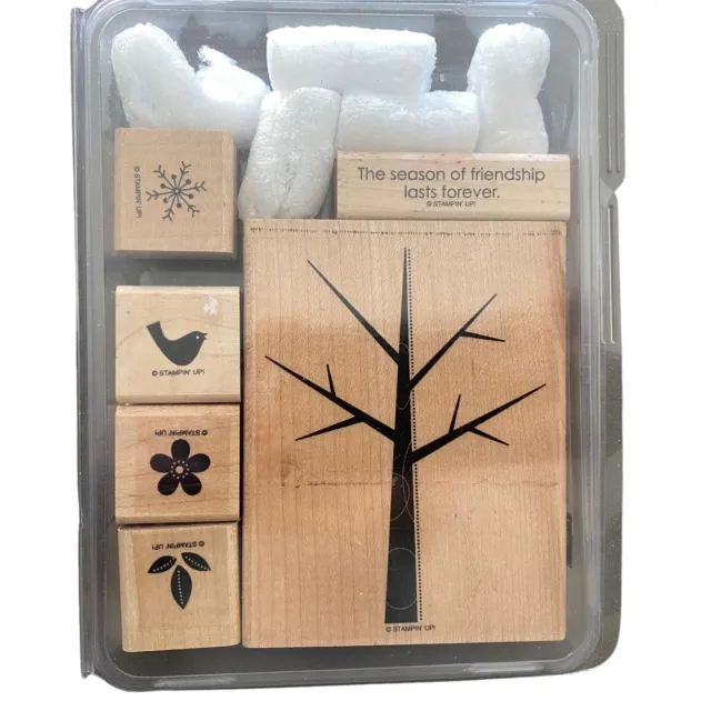 Stampin Up Season of Friendship Rubber Wood 6 Stamps Set Tree Leaves Bird Flower