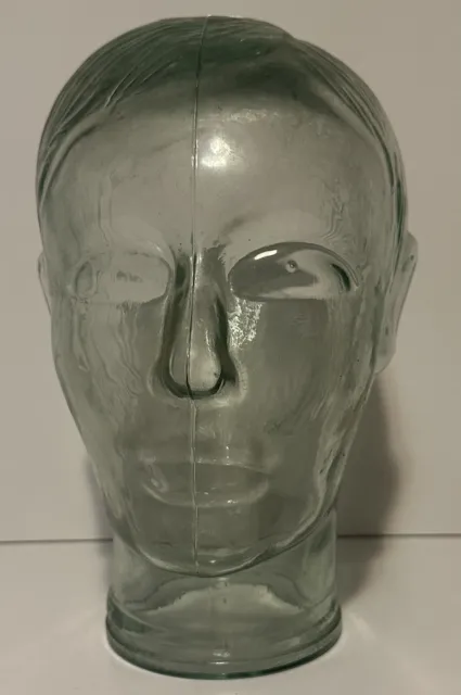 VINTAGE - 9” Tall Mannequin Head - Clear Heavy Glass - Hat Wig Display