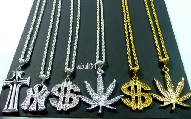 DOLLAR NY CROSS MEDALLION Necklace CHAIN HIP HOP Bling RAPPER GANGSTER Fancy NEW