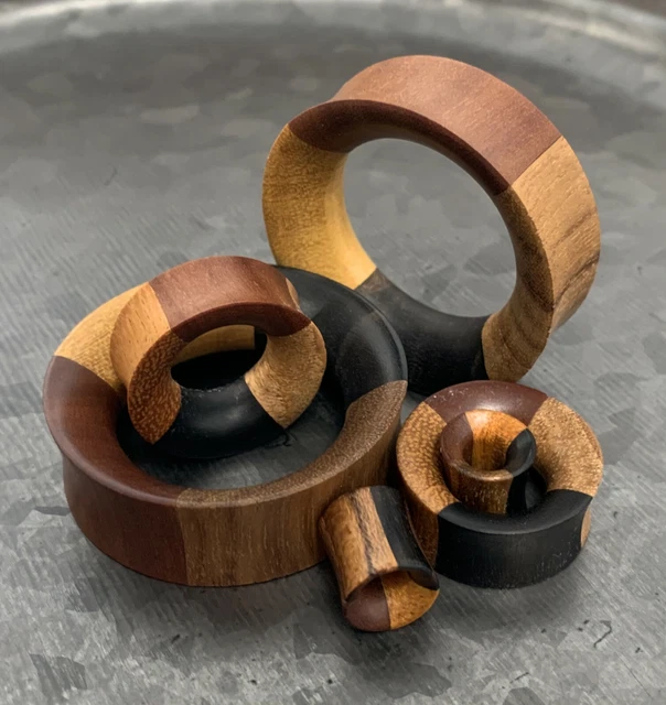 PAIR Concave Sawo, Jackfruit, Areng, Teak Quarters Wood Tunnels Plugs Gauges