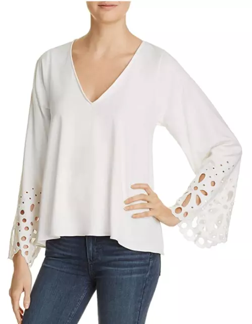 NWT - Ramy Brook Women's Remi Embroidered Blouse Soft White Sz. X-Small