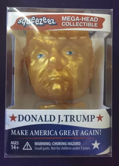 Donald J Trump Squeezeez Gold Mega Head Collectable Rubber Stress Toy Rare Gold