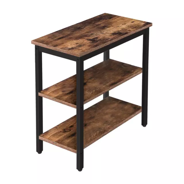 End Table Simple Rustic Side Table with 3-Tier Storage Shelf Narrow Nightstan...