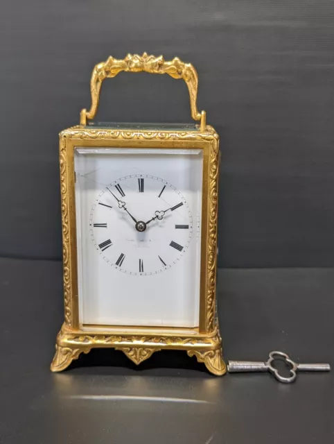 Antique French Japy Freres Engraved Striking 4 Glass Carriage Clock One Piece