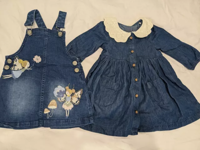 9-12 Months Denim Dress Baby Girl Worn Once Washed Once Mothercare