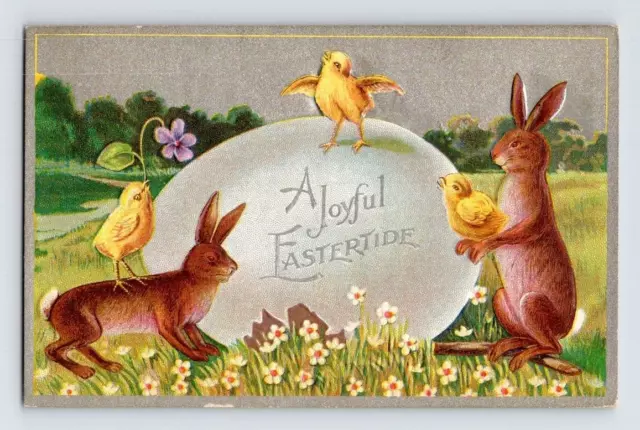 Early 1900'S. A Joyful Eastertide. Brown Rabbits. Postcard Wa16