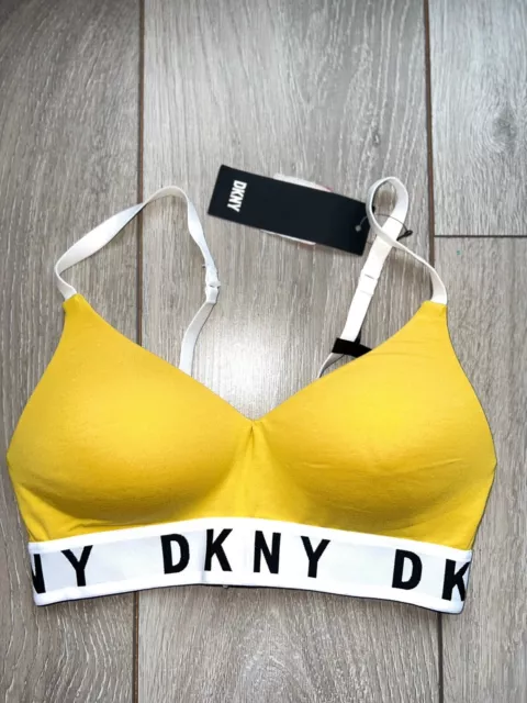 BNWT DKNY COZY YELLOW BOYFRIEND WIRE FREE PUSH UP BRA - S rrp £45