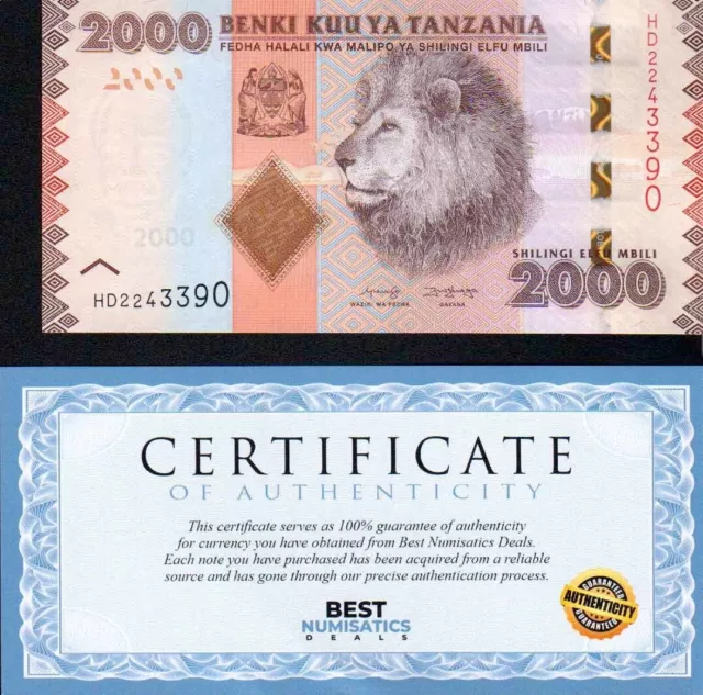 Tanzania 2000 shillings ND (2020) P-42-New UNC Lion COA