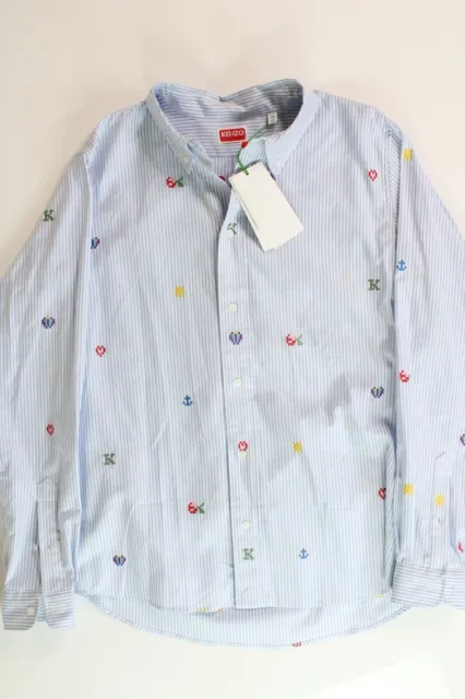 Kenzo Mens Extra Slim Fit Pixel Stripe Button-Down Shirt 15 .75 / 40 Blue