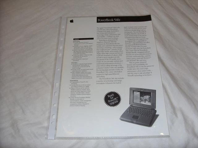 Apple PowerBook 540c two-sided data sheet black/white vintage brochure Macintosh