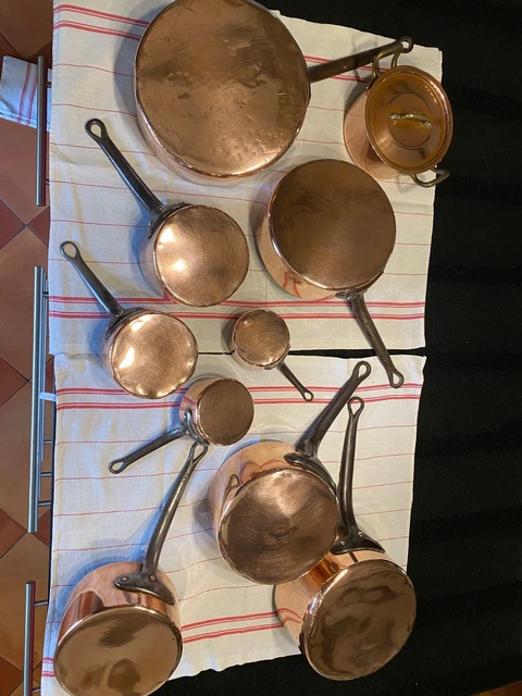 Anciennes Casseroles En Cuivre Française Set 6 Pièces, Du Milieu Des Annees 1900