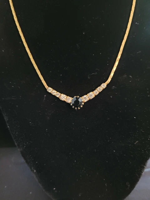 Necklace, Elegant choker with a black stone and crystals  #25N21