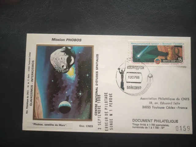 Enveloppe 1er jour - CNES - MISSION PHOBOS - 1988.