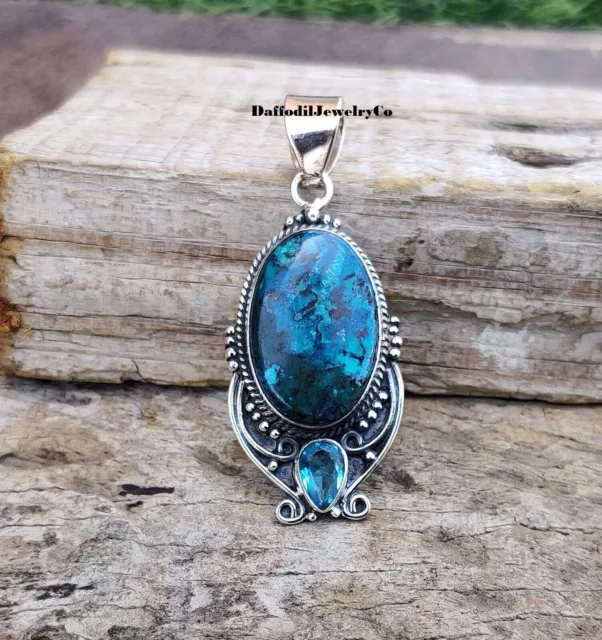 Chrysocolla Gemstone 925 Sterling Silver Stylish Lovely Jewelry PG145