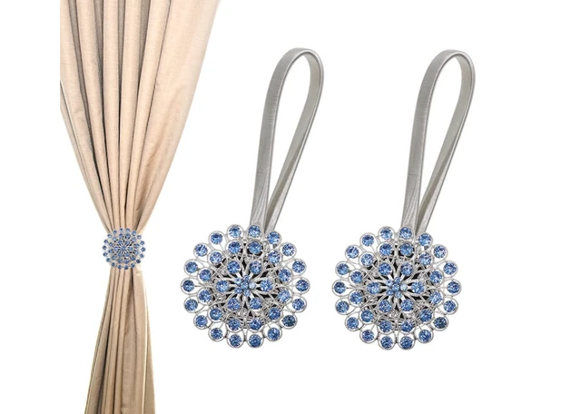 Pair Of Crystal Magnetic Curtain Tiebacks Home Backs Buckle Clips Tie Holdbacks-