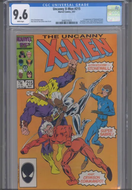 Uncanny X-Men #215 CGC 9.6 1987 Marvel Comics 1st App Stonewall & Super Sabre
