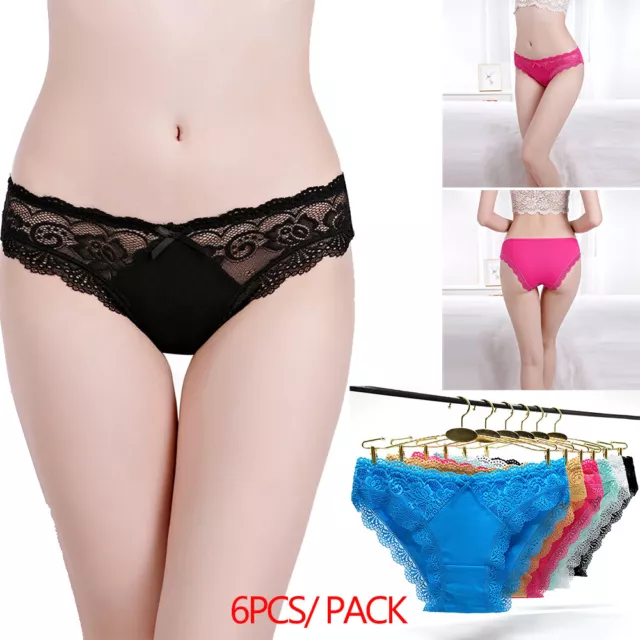 6 Pack Women's Cotton Underwear Sexy Ladies Floral Lace Briefs Pants  Knickers