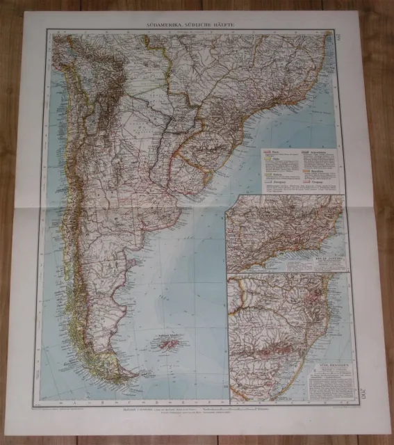 1905 Antique Map Of Argentina / Chile Tierra Del Fuego Falklands / South America