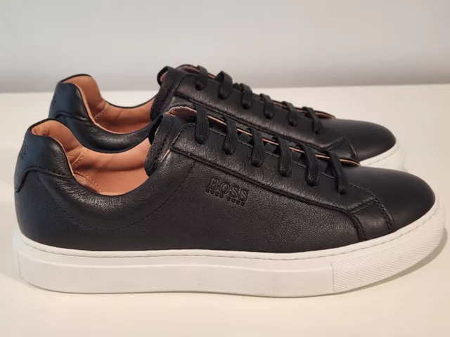 Hugo Boss Womens Black leather Sneakers Size 5 Made In ITALY