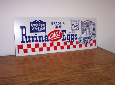 Purina Cage Eggs Metal Sign Chicken Poultry Farm Feed & Seed 7" x 18"
