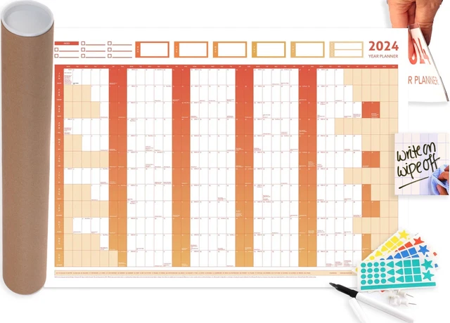 2024 GIANT YEAR WALL CHART AND OFFICE STAFF HOLIDAY PLANNER Size: 85 x ...