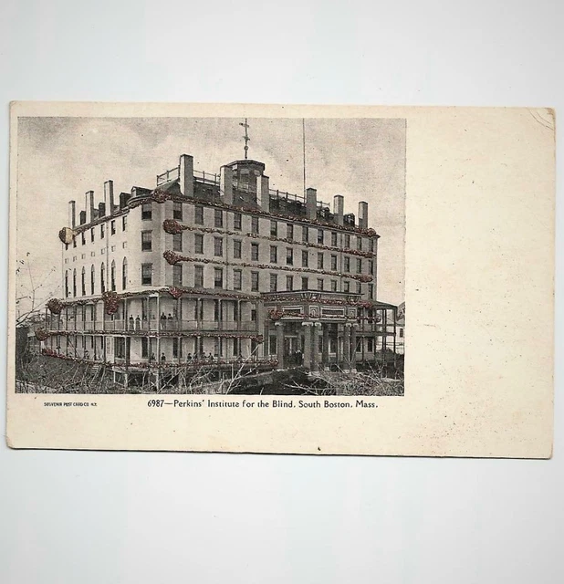 Antique Glitter Postcard View Perkins Institute For The Blind South Boston Mass.