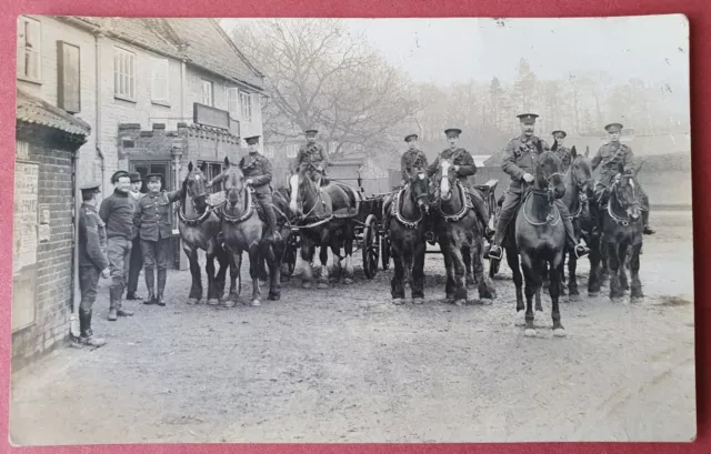 WW1 Real Photo Postcard Army Officers Soldiers Horse Horseback Carts Military