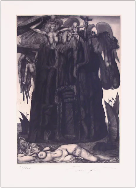 Ernst Fuchs 1975 das Gefängnis des Ikarus  Radierung signiert 2