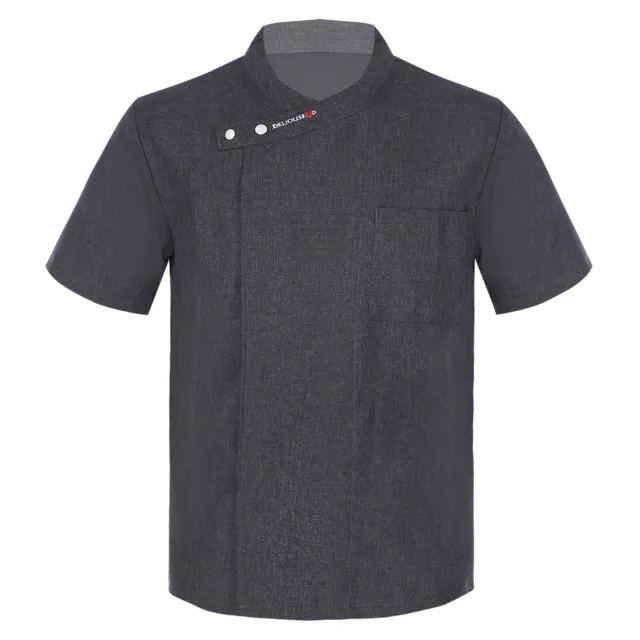 Mens Short Sleeve Chef Coat Stand Collar Summer Chef Jacket Kitchen Hotel Shirt