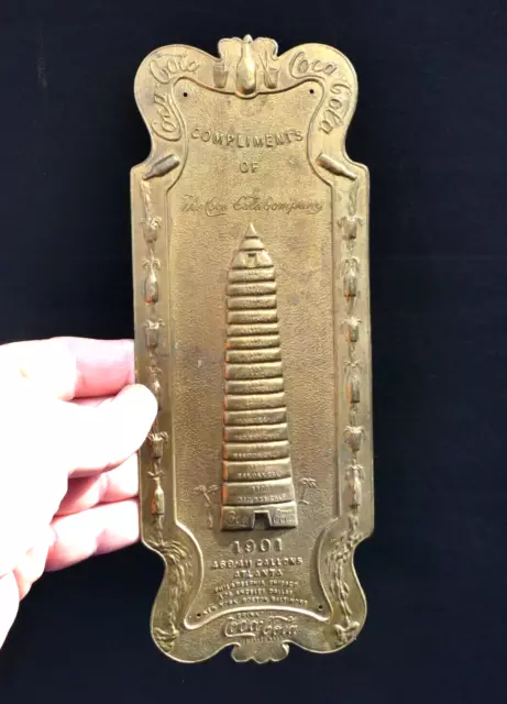 Vintage**Rare** 1901 Embossed Brass Coca Cola Door Push Sign Award. Nice!