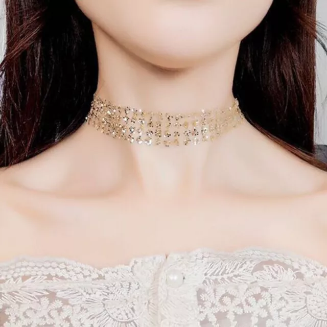 Sexy Sequin Choker Necklace Chunky Statement Bib Pendant Chain Necklace Jew~m'