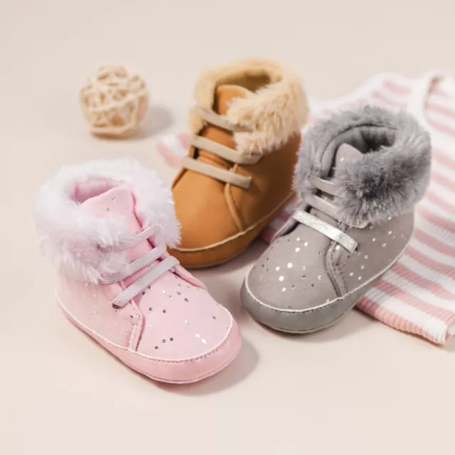 Newborn Baby Girls Boys Pram Shoes Infant Warm Fur Lined Boots Trainers Winter