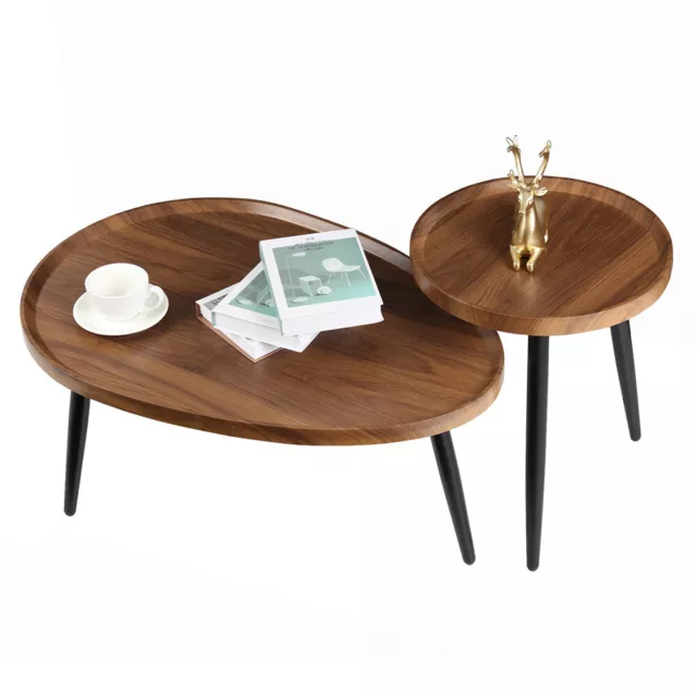 FATIVO Oval Coffee Table Nesting Wood Drop Shape Accent Side Table Triangle Legs